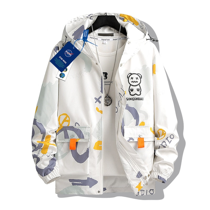 GINGSHUAI Raster Digital Graphic Hoodie White, XS - Streetwear Hoodie - Slick Street