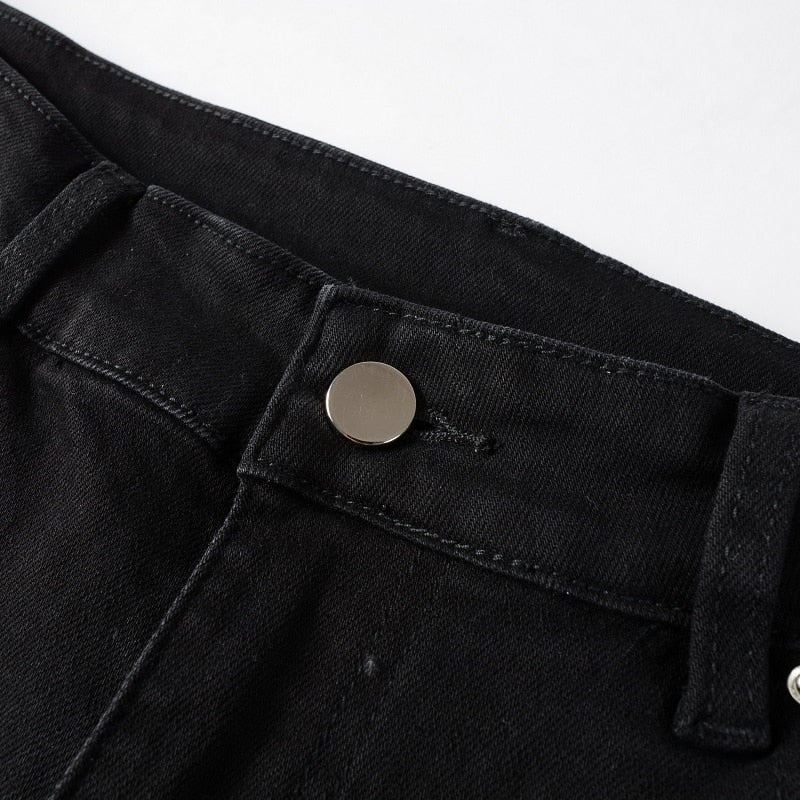 Obsidian Distressed Rhinestone Slim Black Jeans ,  - Streetwear Jeans - Slick Street