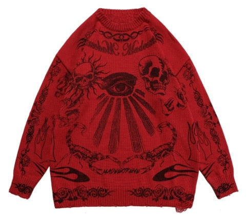 Demon Eye Sweater Red, XS - Streetwear Sweater - Slick Street
