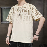 Letter Print Gradient T-Shirt Khaki, XS - Streetwear T-Shirt - Slick Street