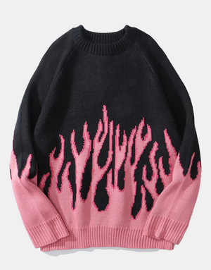 Knitted Vintage Flame Sweater , - Streetwear Sweatshirts - Slick Street