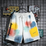 BEMCSHO Gym Workout Grunge Splatter Shorts White, XS - Streetwear Shorts - Slick Street
