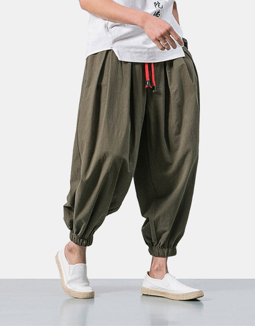 Red String Harem Pants Army Green, XS - Streetwear Pants - Slick Street