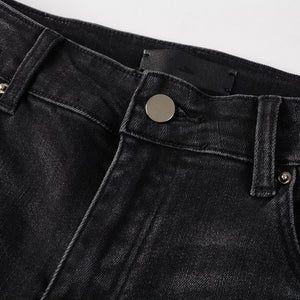 Ruby Distressed Rhinestone Slim Black Jeans ,  - Streetwear Jeans - Slick Street