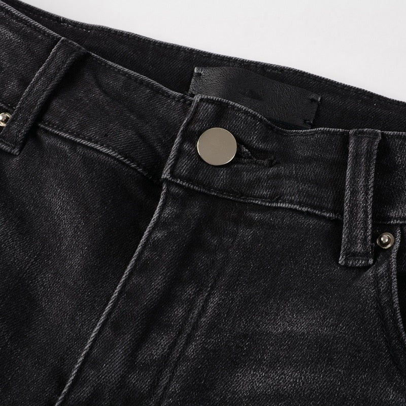 Ruby Distressed Rhinestone Slim Black Jeans ,  - Streetwear Jeans - Slick Street