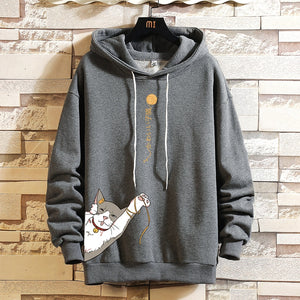 Lucky Chinese Cat Hoodie Dark Gray, XS - Streetwear Hoodie - Slick Street