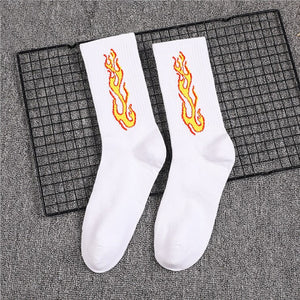 Flame Socks White, One Size - Streetwear Socks - Slick Street