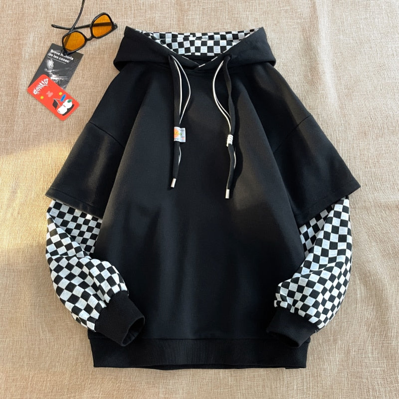 Vichy Checkered Pullover Hoodie Black, XS - Streetwear Hoodie - Slick Street