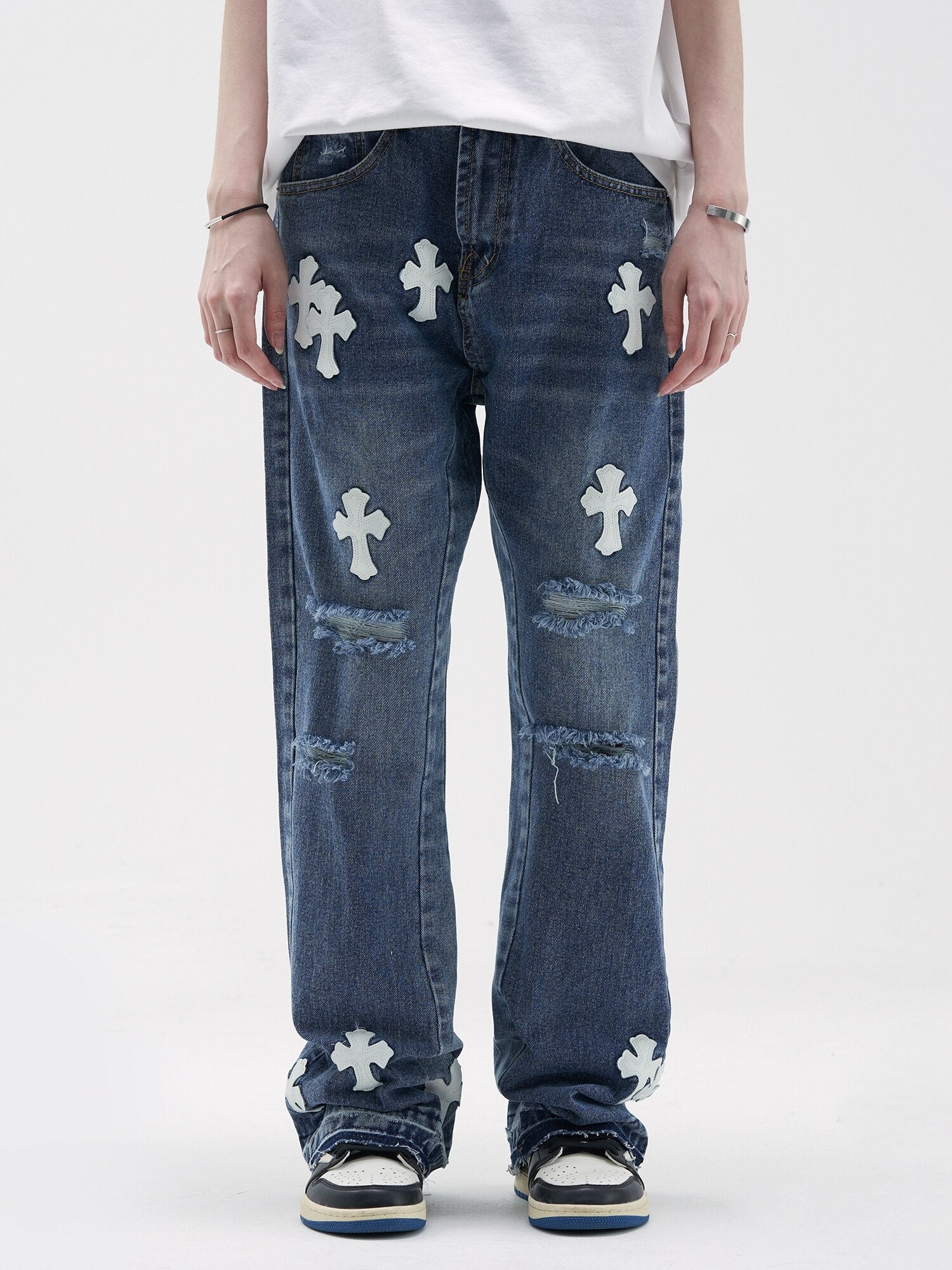 The Crucifix Cross Patch Jeans ,  - Streetwear Jeans - Slick Street