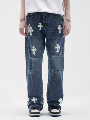 The Crucifix Cross Patch Jeans ,  - Streetwear Jeans - Slick Street