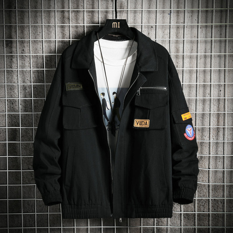 Double Welt Pocket Zipper Style Jacket Black, XS - Streetwear Jacket - Slick Street