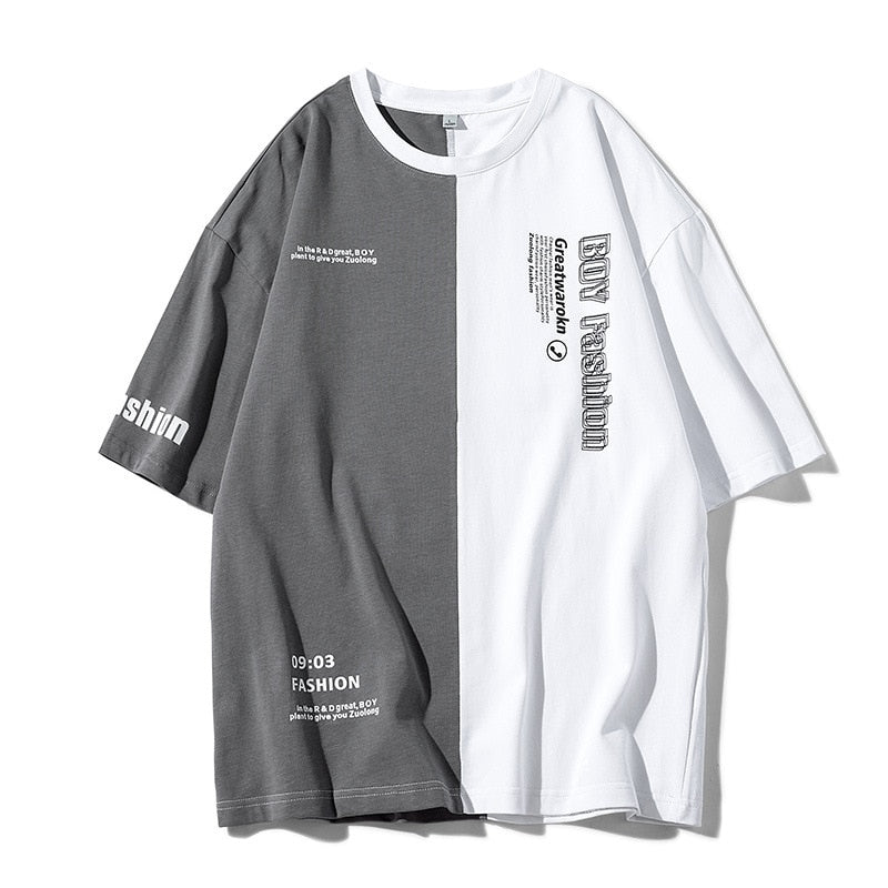 09:03 Two Tone Color Half T-Shirt Gray, XS - Streetwear T-Shirt - Slick Street