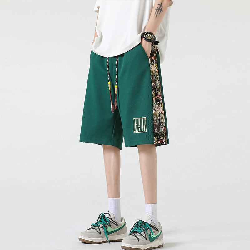 Kawaii Bear Side Patch Baggy Shorts Green, XS - Streetwear Shorts - Slick Street