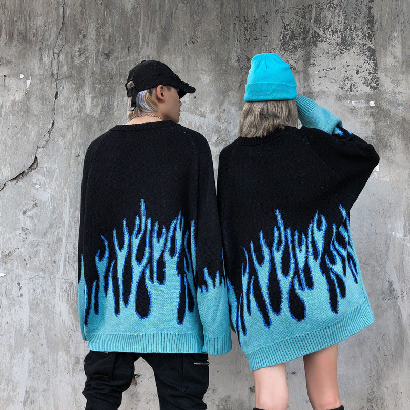 Knitted Vintage Flame Sweater , - Streetwear Sweatshirts - Slick Street