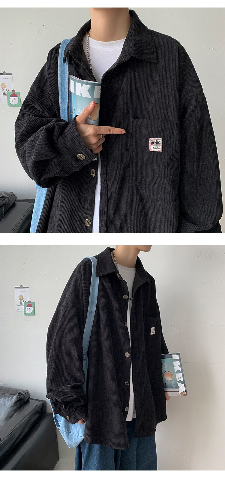 Corduroy Velvet Collar Shirt ,  - Streetwear Shirt - Slick Street