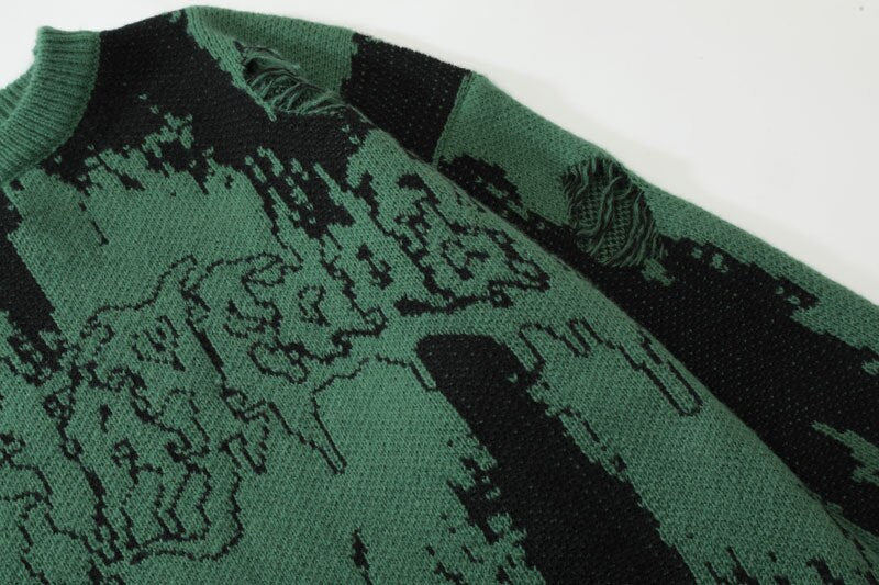 Monochrome Distressed Sweater ,  - Streetwear Sweater - Slick Street