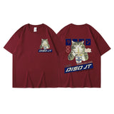 Midnight Canteen Cat Graphic T-Shirt Wine Red, XXS - Streetwear T-Shirt - Slick Street