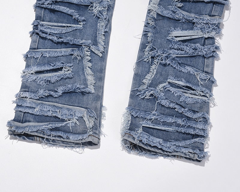 Zodiac Sea Distressed Stacked Denim ,  - Streetwear Jeans - Slick Street