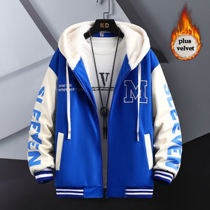 Slick 'M' Thermal Fleece Hooded Varsity Jacket Blue, XS - Streetwear Jacket - Slick Street