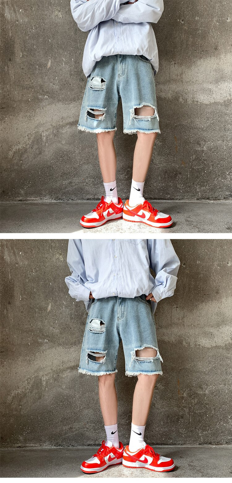 Denim Ripped Jeans Shorts ,  - Streetwear Shorts - Slick Street