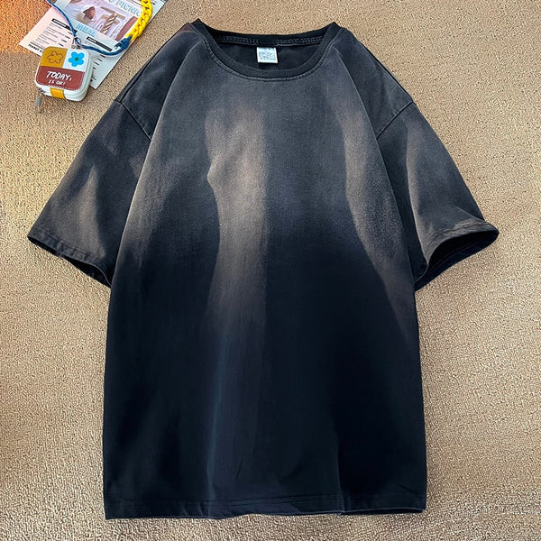 Gradient Washed Color Short Sleeves T-Shirt Black, M - Streetwear T-Shirt - Slick Street