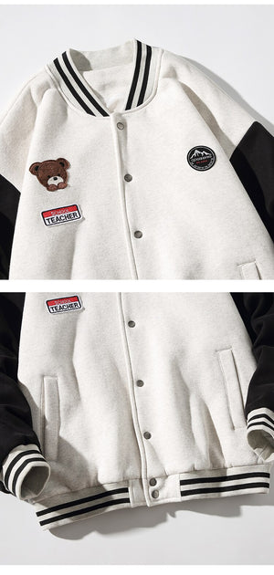 Teddy Bear Stitch Varsity Jacket ,  - Streetwear Jacket - Slick Street
