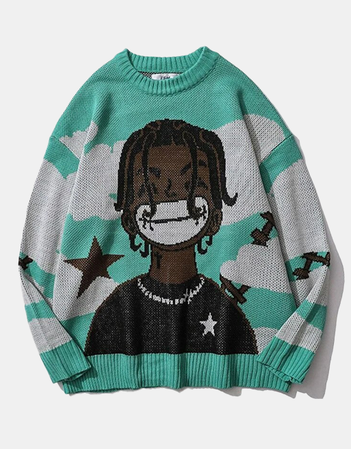 Anime Rapper Sweater Green, XXS - Streetwear Sweatshirt - Slick Street
