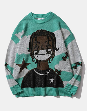 Anime Rapper Sweater Green, XXS - Streetwear Sweatshirts - Slick Street