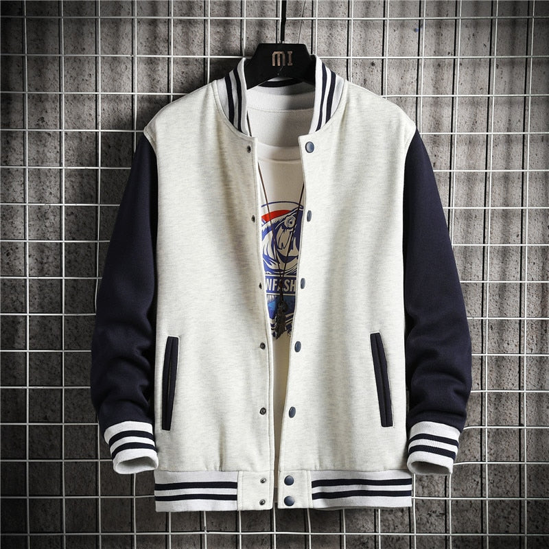 Solid Varsity Jacket Grey, XS - Streetwear Jacket - Slick Street
