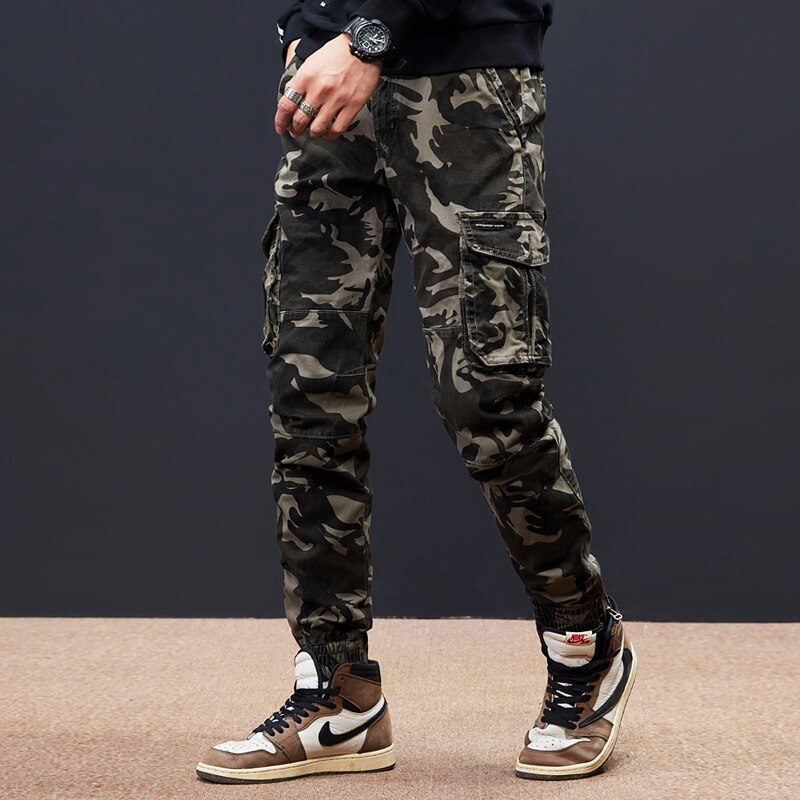 M1 Military Skinny Cargo Pants Light Gray Camo, 28(W28 INCH) - Streetwear Cargo Pants - Slick Street