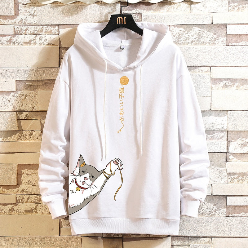 Lucky Chinese Cat Hoodie White, XS - Streetwear Hoodie - Slick Street