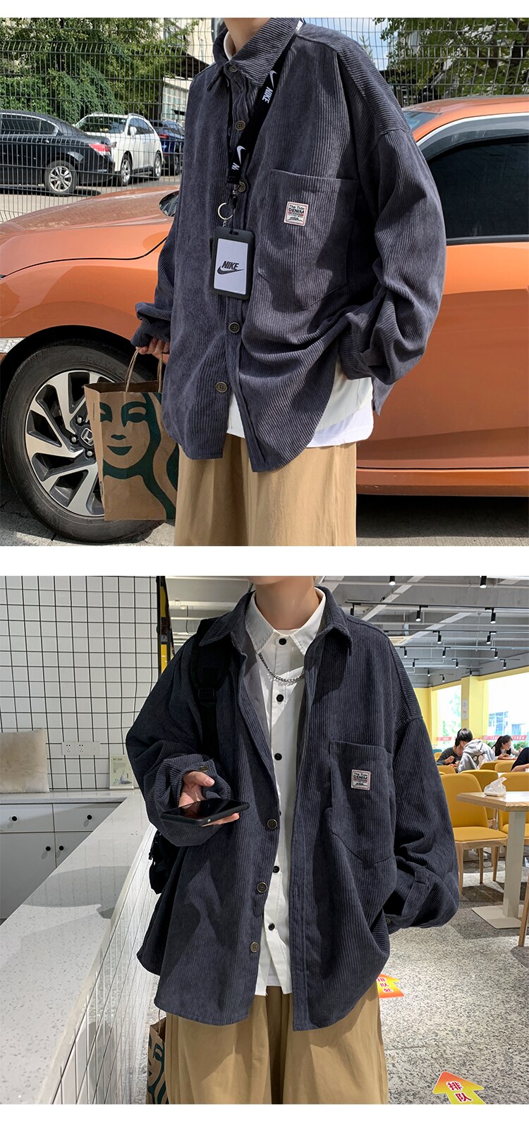 Corduroy Velvet Collar Shirt ,  - Streetwear Shirt - Slick Street