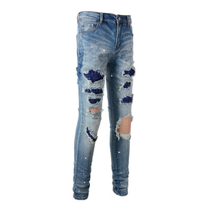 Sapphire Distressed Rhinestone Slim Jeans ,  - Streetwear Jeans - Slick Street