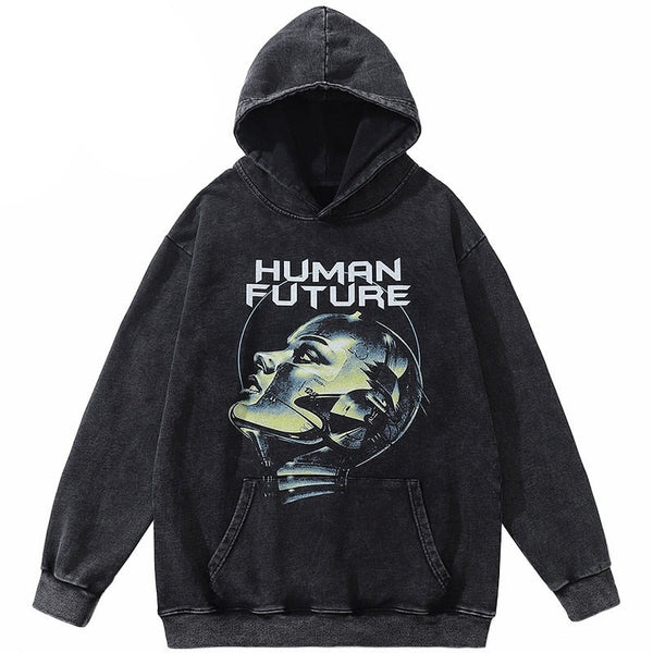 Dark Human Future Robot Graphic Hoodie ,  - Streetwear Hoodie - Slick Street