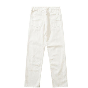 Herringbone Graffiti Print White Straight Jeans ,  - Streetwear Jeans - Slick Street