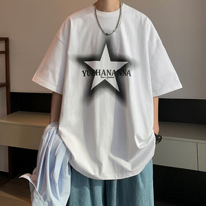 YUEHANANNA Double Shaded Star Graphic T-Shirt White/Black, M - Streetwear T-Shirts - Slick Street