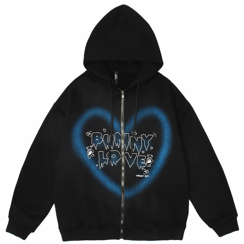 Heart Shape The BUNNY LOVE Anime Zipper Hoodie ,  - Streetwear Hoodie - Slick Street