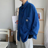 Corduroy Velvet Collar Shirt Blue, XS - Streetwear Shirt - Slick Street