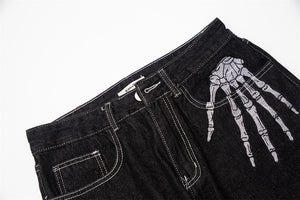 Skeleton Hand Black Jeans ,  - Streetwear Jeans - Slick Street