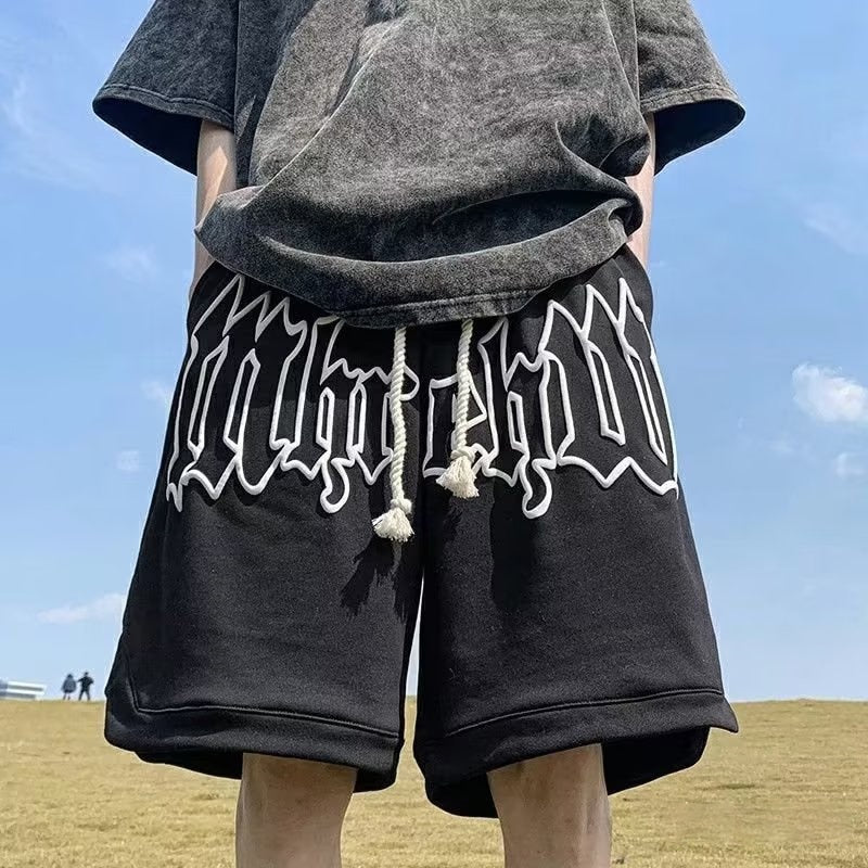 Diligent Boundary Letter Y2K Bermuda Shorts Black, S - Streetwear Shorts - Slick Street