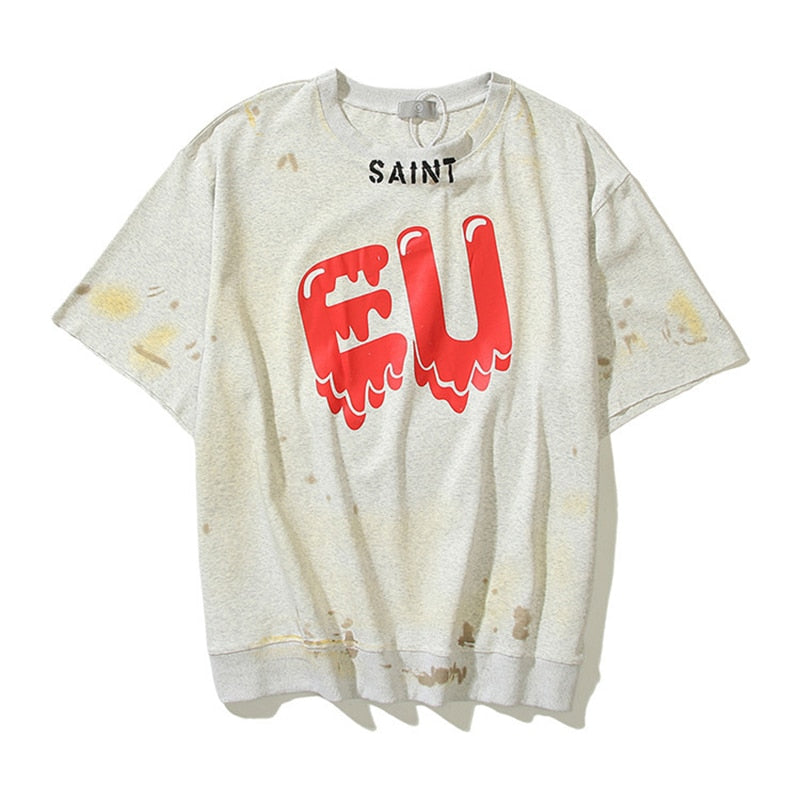 SAINT EU liquefy Heart Shape T-Shirt Beige, XS - Streetwear T-Shirt - Slick Street