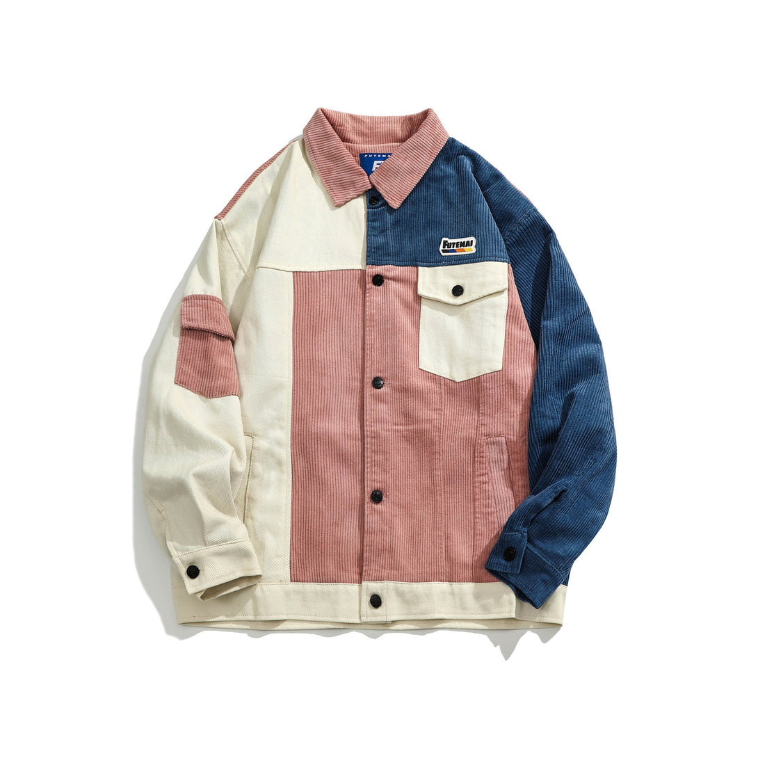 90's Color Block Patchwork Corduroy Retro Shirt ,  - Streetwear Shirt - Slick Street