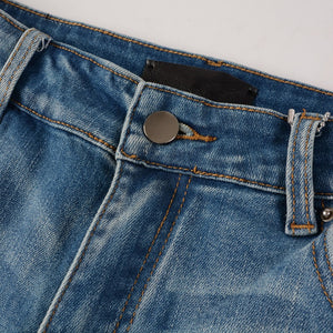 Sapphire Distressed Rhinestone Slim Jeans ,  - Streetwear Jeans - Slick Street