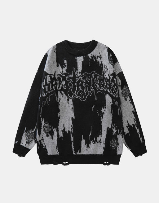 Monochrome Distressed Sweater Black, XS - Streetwear Sweater - Slick Street