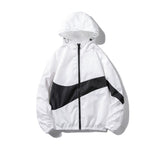 Horizontal Broad Stripe Zipper Hoodie White, XXS - Streetwear Hoodie - Slick Street