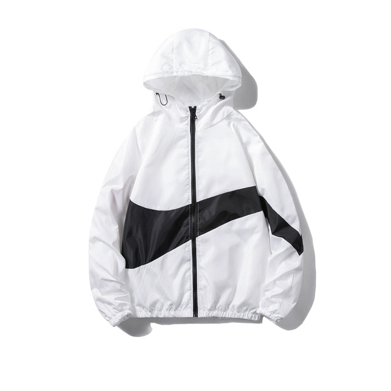 Horizontal Broad Stripe Zipper Hoodie White, XXS - Streetwear Hoodie - Slick Street