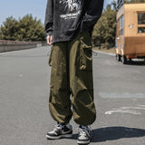 Straight Elastic Ankle Style Baggy Pants Army Green, XS - Streetwear Pants - Slick Street