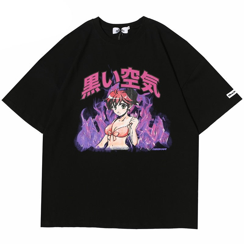 Japanese Anime Fire Girl T-Shirt ,  - Streetwear T-Shirt - Slick Street