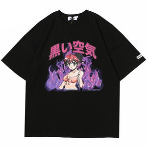 Japanese Anime Fire Girl T-Shirt , - Streetwear T-Shirts - Slick Street