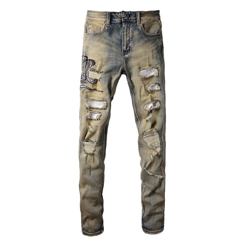 COBRA Snake Denim Jeans Sand, 28 - Streetwear Jeans - Slick Street
